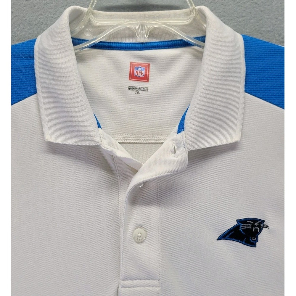 NFL Team Apparel Carolina Panthers‎ Polo Shirt Mens XL Blue Trim Short Sleeve